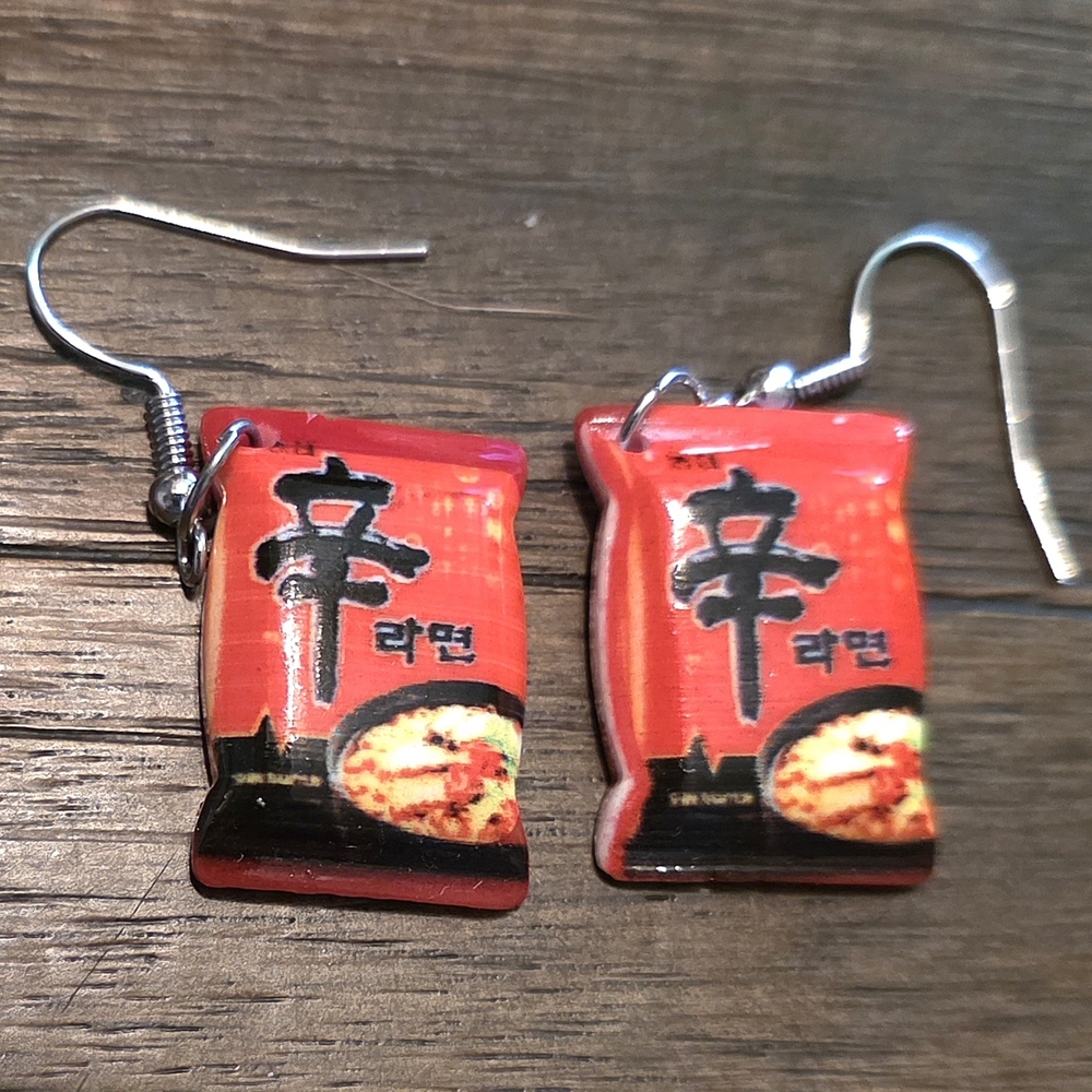 Red Ramen Noodle Packet Earrings